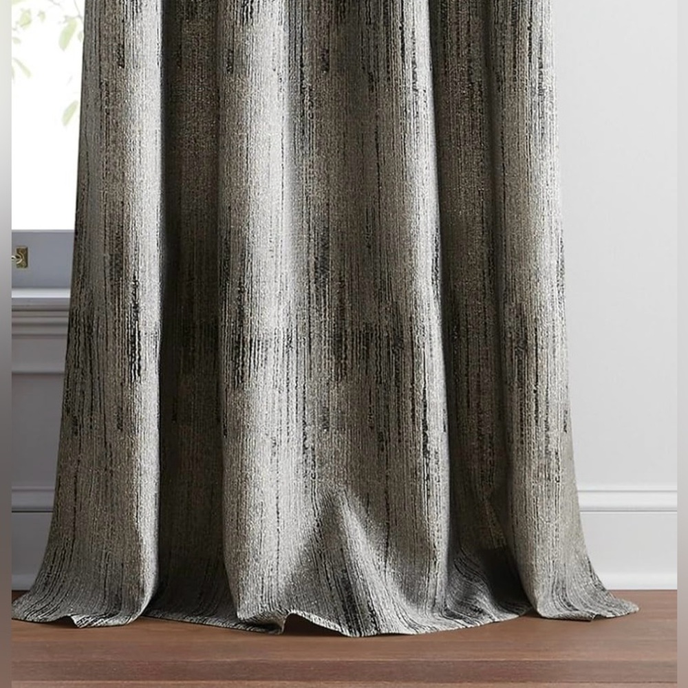 DKNY Basalt Jacquard Grommet Window Curtain Panel Pair 84” Black Ice - Picture 4 of 8